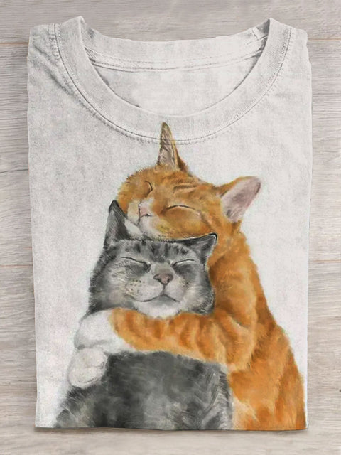 Unisex Cute Cat Art Print Casual T-shirt