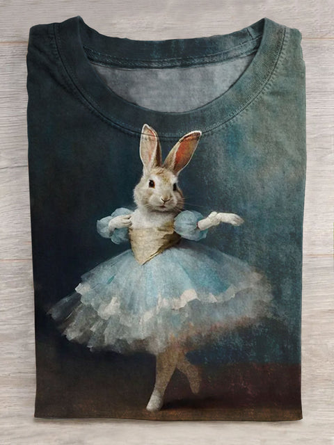 Unisex Cute Funny Rabbit Dancing Art Print Casual T-shirt