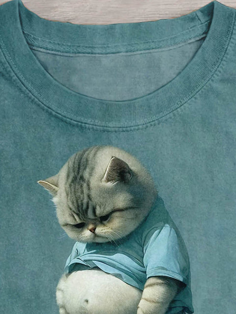 Funny Fat Cat Art Design Print T-shirt