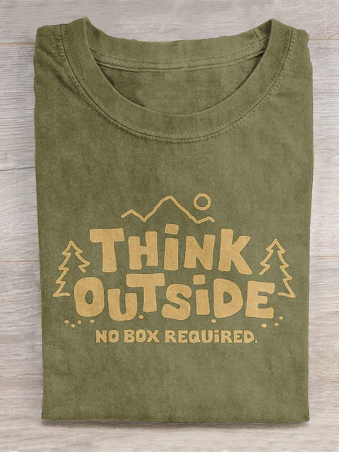 "Think Outside, No Box Required" Funny Adventurous Outdoor Graphic Printed T-shirt