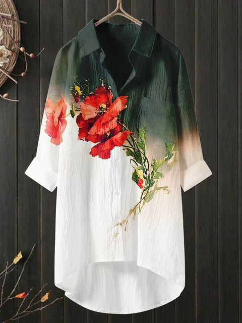Women's Poppy Flower Art Print Casual Shirt