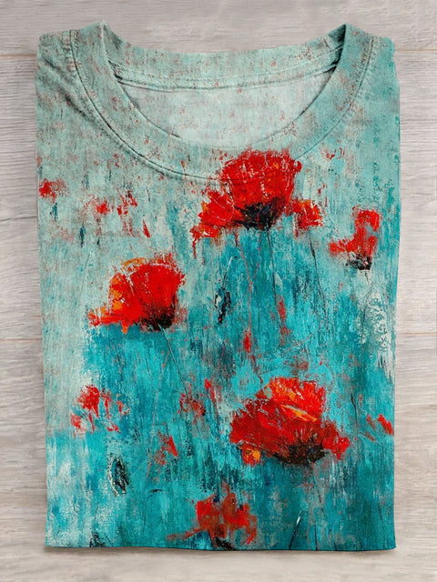 Unisex Red Poppies Painting Art Print Casual T-shirt
