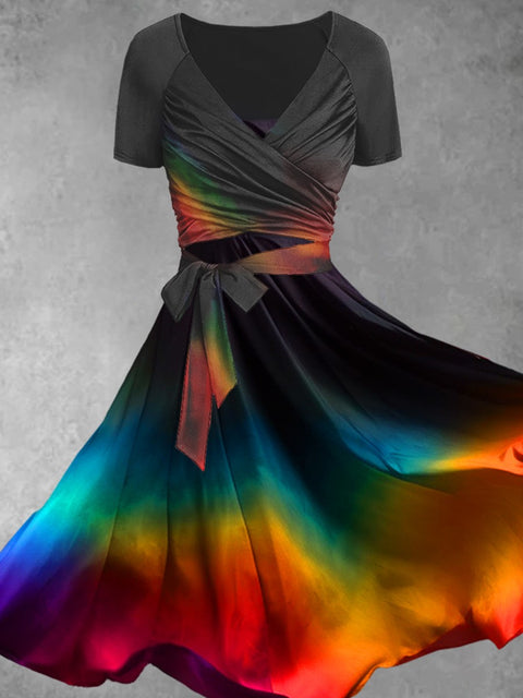 Women's Artistic Rainbow Gradient Dress Two Piece Dress
